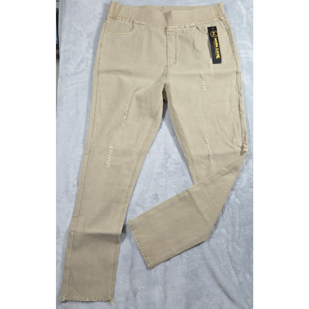 Mira Luxe Activewear Pants Sz 2x NWT Tan Denim Pull-on Pockets Jeggins 0804